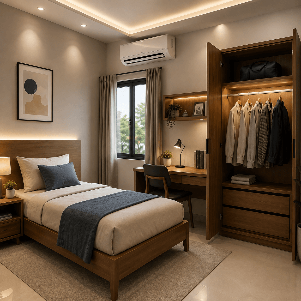 Furnished accommodation visual accompanying room comfort facilities